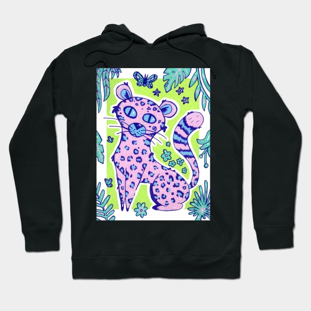 Pink Jungle Leopard Cat in Acrylic Hoodie by narwhalwall